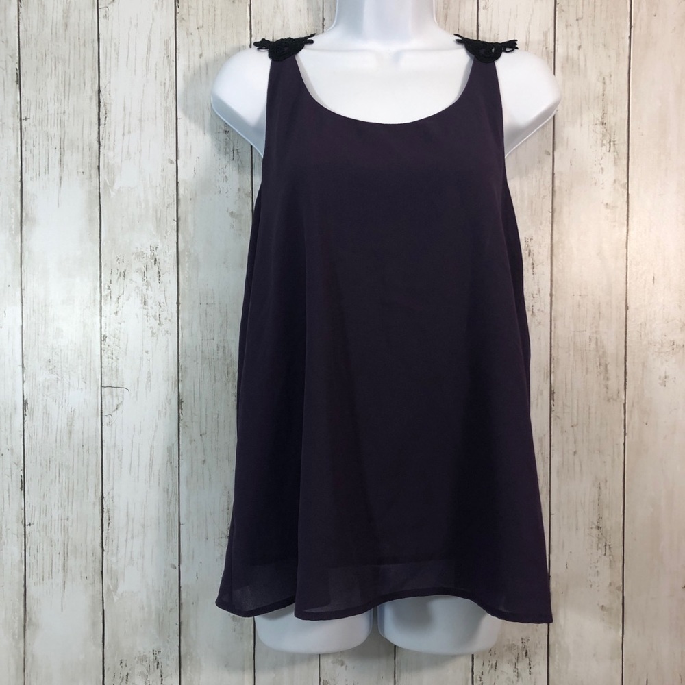 Brixon Ivy Stitch Fix Purple Black Crochet Back Blouse NWT  Small